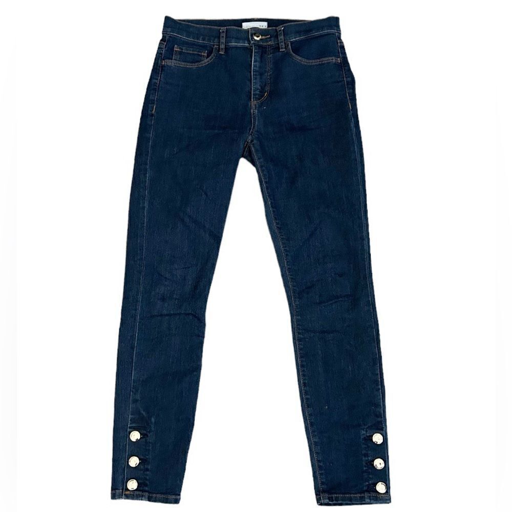 LOFT Dark Wash High Rise Skinny Gold Tone buttons Size 26